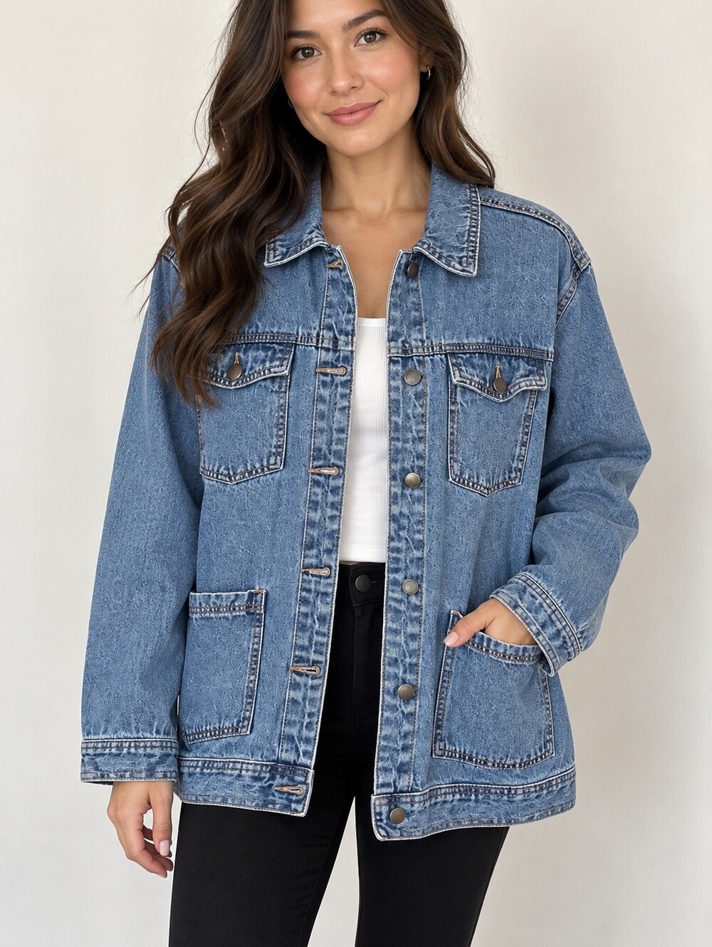 Forever 21 Oversized Denim Utility Jacket Size Small